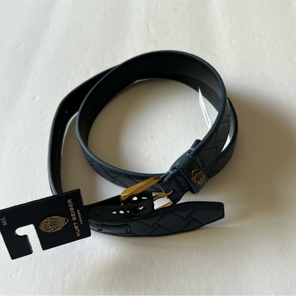 KURT GEIGER LONDON WOMENS QUILTED LEATHER BELT VINTAGE INDIGO BLUE SIZE M/L NWT - Picture 5 of 16